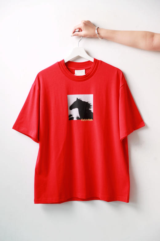 照片印花tee，复古美式半袖。小标刺绣宽松圆领情侣款t恤E040866 商品图10