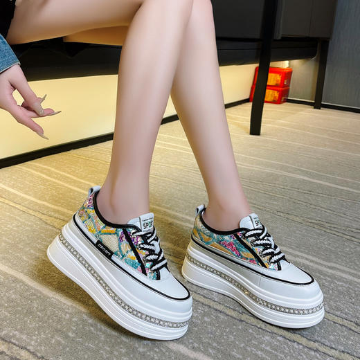 配裙子内增高9CM薄款百搭网面透气厚底休闲单鞋小白鞋B2502 商品图3