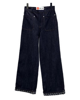 女款翻折牛仔长裤 可配套装la010