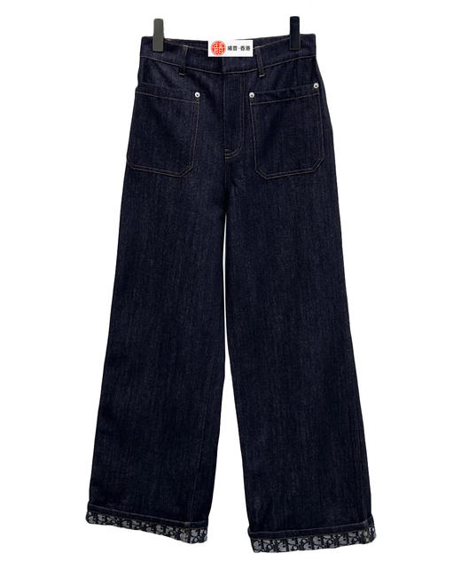 女款翻折牛仔长裤 可配套装la010 商品图0