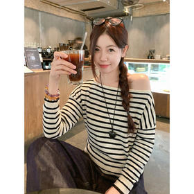 <曾小咸推荐>4.10现货秒杀 ！微信超特价！韩系条纹斜肩t恤 日常169.99 立减90 秒杀79.99！！