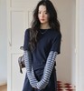 老米优品🎈5天发！复古、显瘦！！《磨毛面料假两件撞色条纹tee》制片人既视感，蓝灰复古配色 撞色拼接条纹长袖 经典圆领百搭实穿~ 商品缩略图0