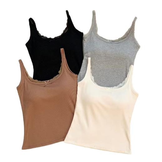 纯欲bm风蕾丝花边吊带背心女带胸垫蝴蝶结固定杯打底清纯甜美上衣 商品图4