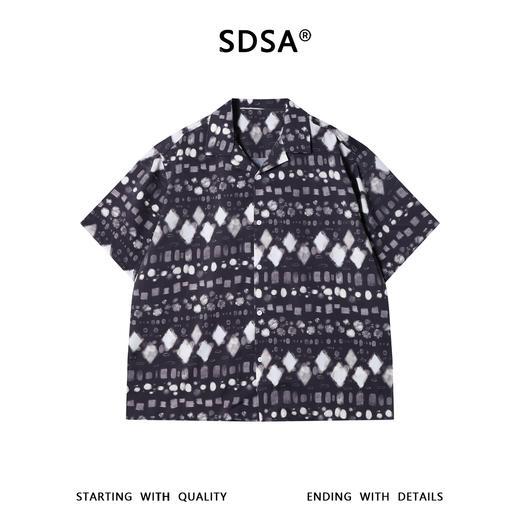 SDSA男装2026新款轻奢几何菱形满印古巴领短袖衬衫宽松复古上衣 商品图0