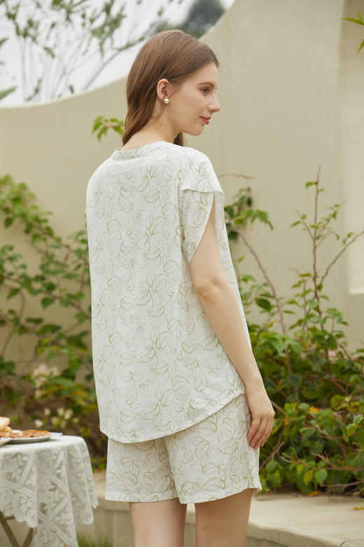 【单件6折/2件5折】【秀黛】女国风盘扣印花短袖套装女士夏季短袖睡衣家居服ML554013T【门店同款】 商品图9