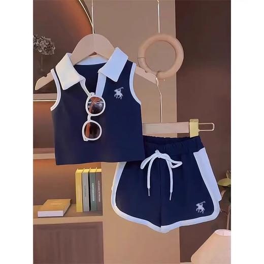 童洛萌【学院风】韩版夏季女孩学院风套装无袖外穿女童时尚POLO领背心73-150★娃娃优选 商品图1