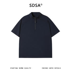 SDSA男装2026新款轻奢简约亲肤缝线半拉链立领短袖T恤百搭舒适