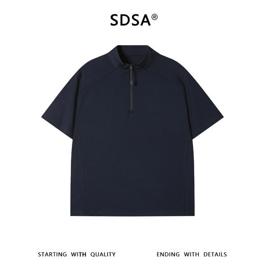 SDSA男装2026新款轻奢简约亲肤缝线半拉链立领短袖T恤百搭舒适 商品图0