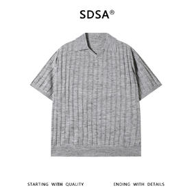 SDSA男装2026新款高贵轻奢慵懒风竖纹设计海鸥领短袖T恤百搭休闲