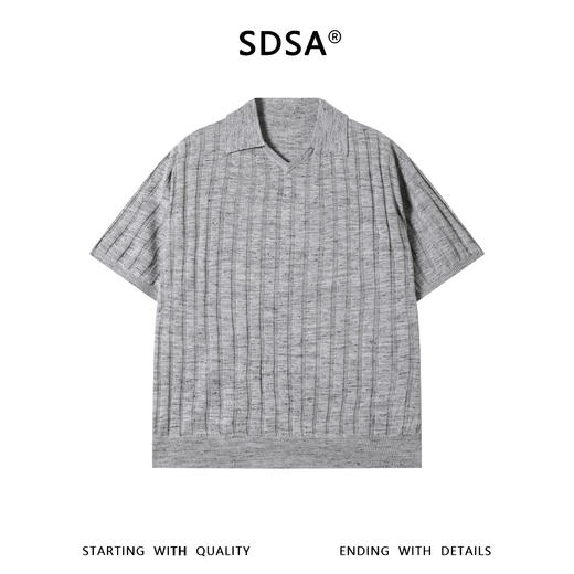 SDSA男装2026新款高贵轻奢慵懒风竖纹设计海鸥领短袖T恤百搭休闲 商品图0