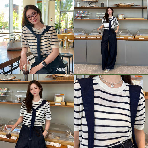 【商场同款】诗凡黎百搭系带针织衫25夏新款条纹上衣3G5131961 商品图3