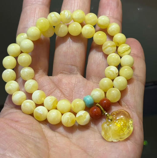 【青山特惠】7.7mm原矿俄料白花蜡蜜蜡2圈手链，搭配原矿绿松，南红，蜜蜡小如意，12.23g m
53 商品图6