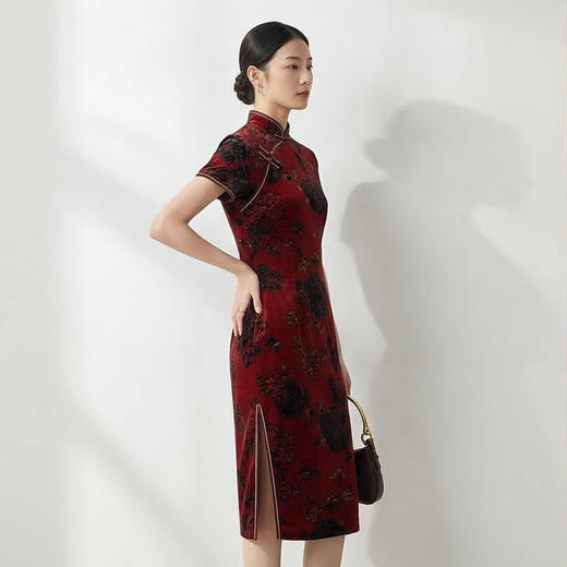 PALUOPO/PL立领修身国风印花重磅真丝连衣裙香云纱旗袍ES23578Z-A 商品图2