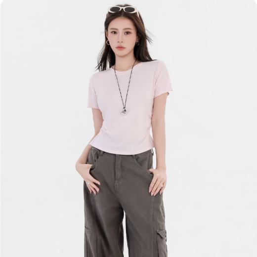 收腰显瘦~【板嫣莱赛尔褶皱正肩T恤】93%莱赛尔+7%氨纶的黄金比例 轻盈透气 吸汗不闷热 高弹力 面料柔滑细腻 上身凉丝丝的 收腰版型藏住小肚腩 修饰腰臀线 商品图4