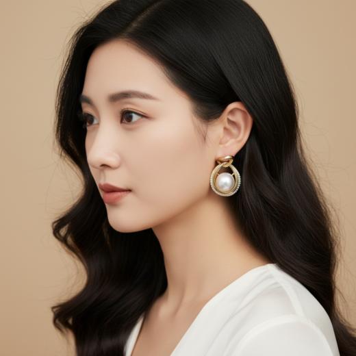 极光带钻 10-11mm爱迪生正圆珍珠耳钉 纯银 轻奢闪耀 [发：15] 商品图4