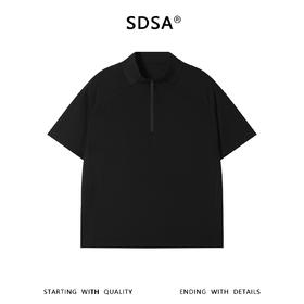 SDSA男装2026新款轻奢简约亲肤缝线半拉链立领短袖T恤百搭舒适