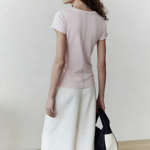 「预售」「高货sh」全新升级【铂金会员192/天猫259/差价67】(13725)洛诗琳初柔棉正肩短袖女2026新款后背花针设计撞色圆领T恤 商品图4