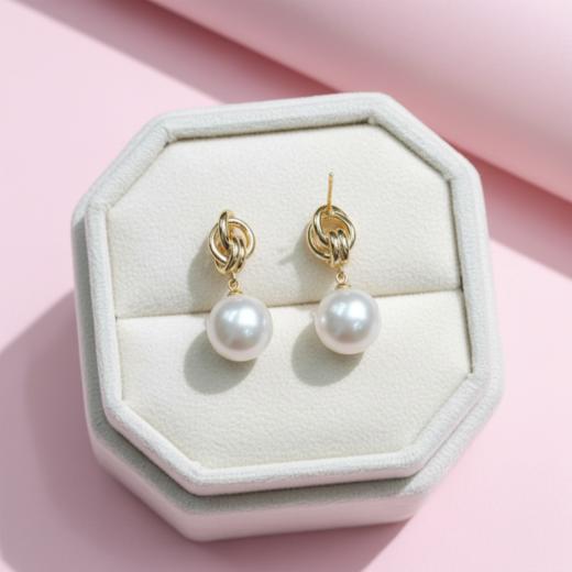 澳白光 11-12mm淡水珍珠镀金耳钉 几乎无瑕 贵气轻奢 [发：51] 商品图4