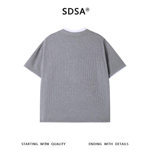 SDSA男装2026新款轻奢简约撞色拼接竖纹圆领短袖T恤百搭宽松上衣 商品图4