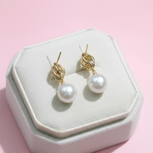 澳白光 11-12mm淡水珍珠镀金耳钉 几乎无瑕 贵气轻奢 [发：51] 商品图3