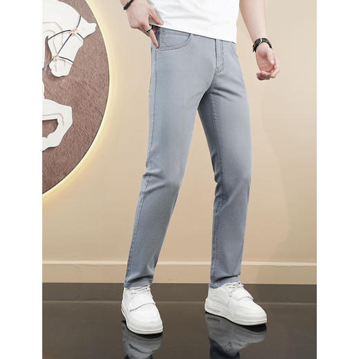 轻奢纯色莱赛尔+棉夏季薄款复古舒适修身直筒百搭牛仔裤    KDZC-K26116 商品图0