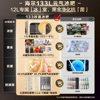 海尔（Haier）小红花133L冰吧家用冷藏柜保鲜柜办公室客厅精致小冰箱小型冰柜一级能效双温DS0133LH9EY1换新补贴 /家用电器 /大 家 电 /冷柜 商品图6