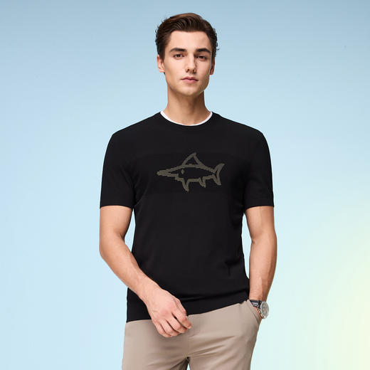 【抗起球】德鲨黑色短袖圆领T恤男2026夏新款舒适百搭上衣打底衫 商品图2