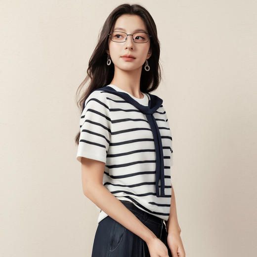 【商场同款】诗凡黎百搭系带针织衫25夏新款条纹上衣3G5131961 商品图2