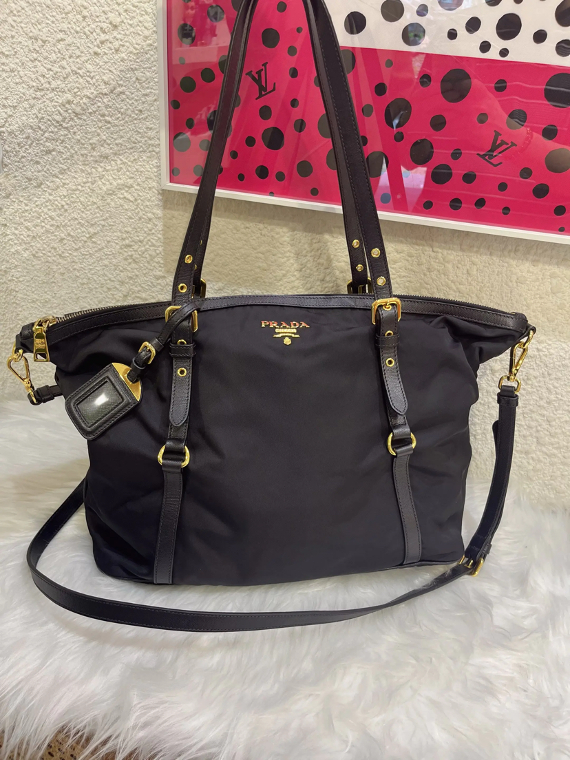 PRADA Tessuto 黑色 尼龙拼牛皮 大号斜挎包