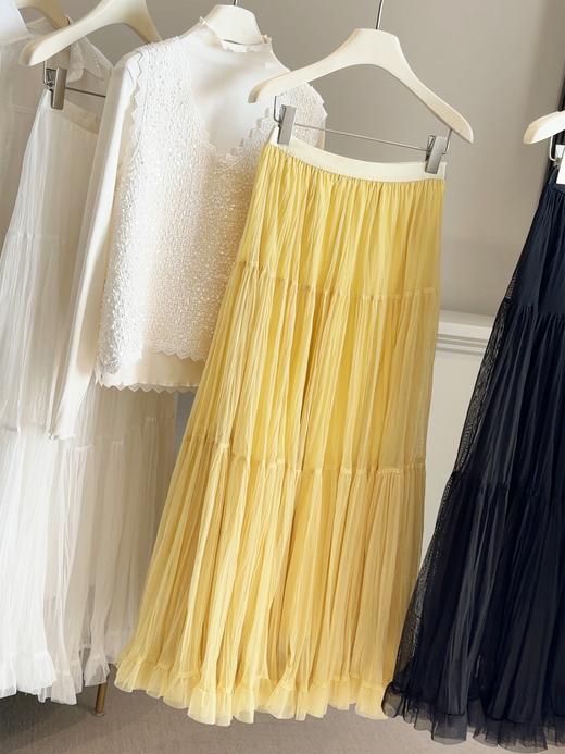 法式温柔风 中长款大摆伞裙 女春夏季新款高腰网纱A字裙 褶皱百褶半身裙 商品图8