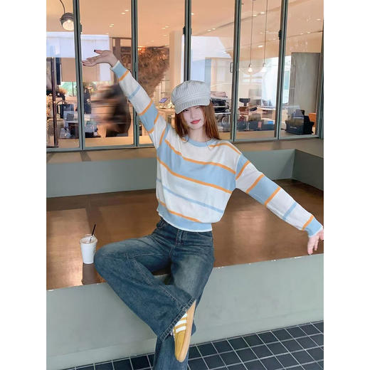 <曾小咸推荐>4.10现货秒杀 ！微信超特价！韩系撞色条纹针织t恤 日常159.99 立减90 秒杀69.99！！ 商品图2