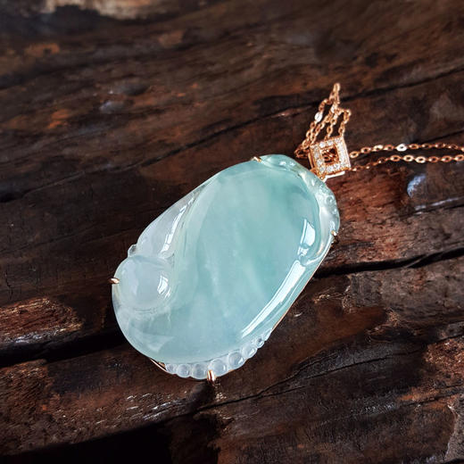 【天然正品】A货翡翠AU750玫瑰金镶钻镶天然细腻冰种如意（万事如意）翡翠吊坠项链41.4*22.3*6.8MM（皆取最大值）090326TJ30 商品图4