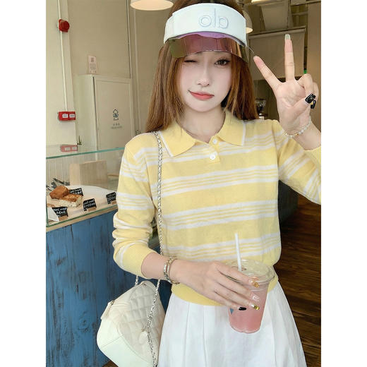 <曾小咸推荐>4.10现货秒杀 ！微信超特价！韩系多巴胺条纹polo领针织衫 日常159.99 立减90 秒杀69.99！！ 商品图4