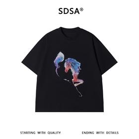 SDSA男装2026新款高贵轻奢国风水彩骏马印花T恤小众艺术感上衣