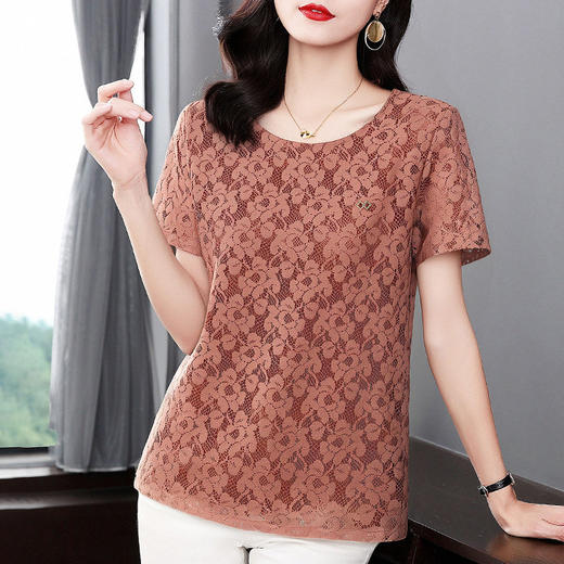 短袖蕾丝衫女夏季2026新款大码女装胖mm宽松遮肚上衣洋气小衫薄款 商品图4