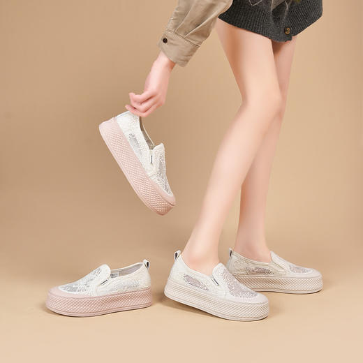 懒人一脚蹬厚底渔夫鞋夏季新款透气乐福鞋时尚休闲帆布板鞋BBK5177 商品图1