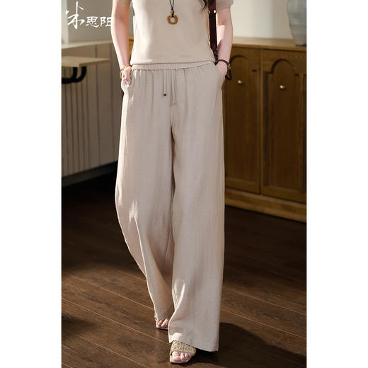 云感亚麻山本裤 凉感舒爽 慵懒松弛 米思阳2026夏季新款皱感薄款凉感阔腿抽绳松紧休闲裤6106 商品图0