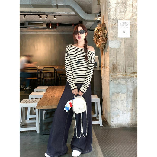 <曾小咸推荐>4.10现货秒杀 ！微信超特价！韩系条纹斜肩t恤 日常169.99 立减90 秒杀79.99！！ 商品图3