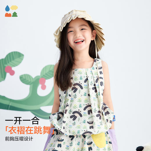【儿童满印花苞背心】森林棠26夏款褶皱布卡通熊猫印花女童无袖背心40462258 商品图2