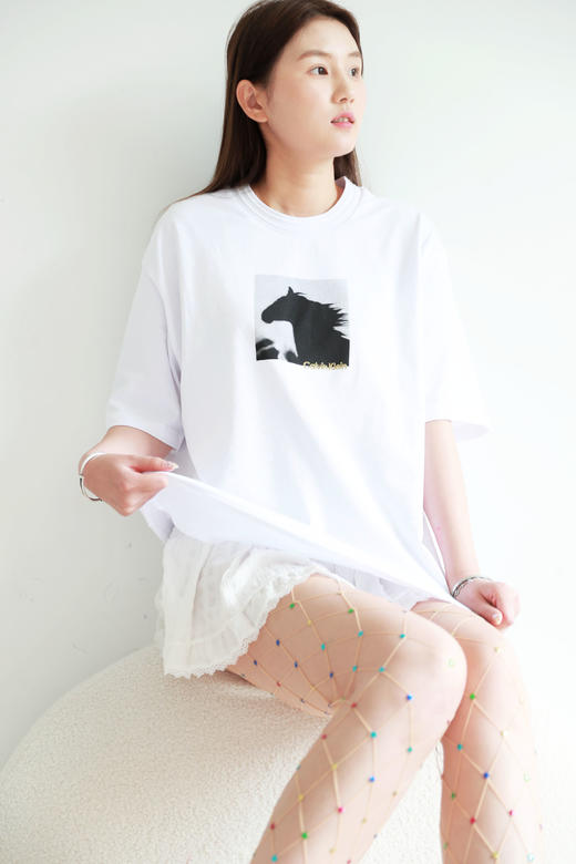 照片印花tee，复古美式半袖。小标刺绣宽松圆领情侣款t恤E040866 商品图11