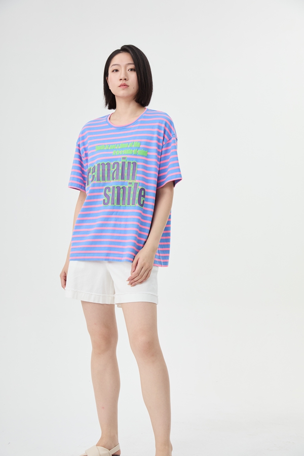 【实物颜色超显肤色白】水淼2026春夏新款一手长宽松时尚彩条T恤2749