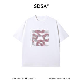 SDSA男装2026新款高贵轻奢韩系简约撞色刺绣线条圆领短袖T恤百搭