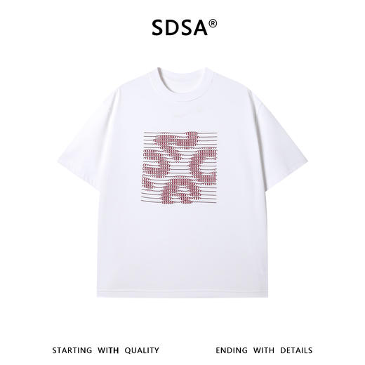 SDSA男装2026新款高贵轻奢韩系简约撞色刺绣线条圆领短袖T恤百搭 商品图0