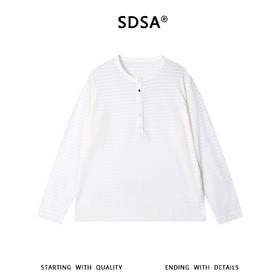 SDSA男装2026新款高贵轻奢半纽扣亨利领长袖T恤宽松圆领休闲上衣