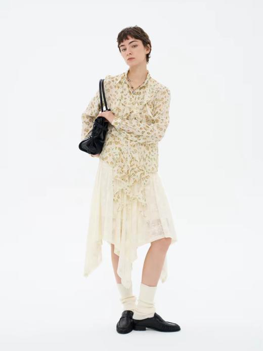 local tag/lt26ssk27/ 梦中的花园 碎褶腰蕾丝拼接半裙 不规则裙摆中长裙 商品图1