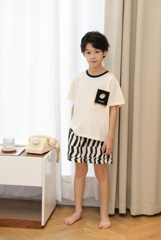 【单件6折/2件5折】【秀黛】男童圆领小熊短袖套装儿童男童夏季睡衣家居服L2441009T【门店同款】 商品图3