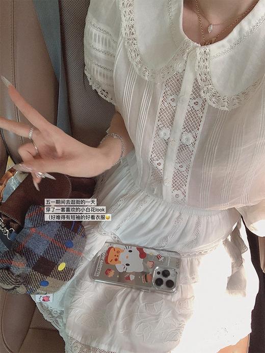金蘑菇菇  小白花半裙 白色蕾丝高腰A字短裙女温柔风显瘦小个子半身裙 商品图4