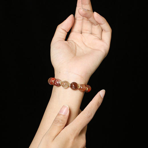 【祈愿吉品】红玛瑙串珠手链款财神黄水晶手串 商品图2