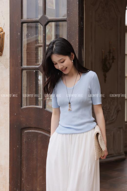 【门店同款】ENJOY夏季V领短袖针织上衣 170747705 商品图1