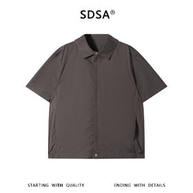 SDSA男装2026新款高贵轻奢潮牌时尚纯色拉链翻领短袖衬衫宽松上衣